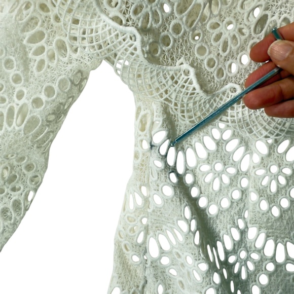 Nicholas One Shoulder Dress White Embroidered Eyelet Long Sleeves Polyester - Picture 11 of 16